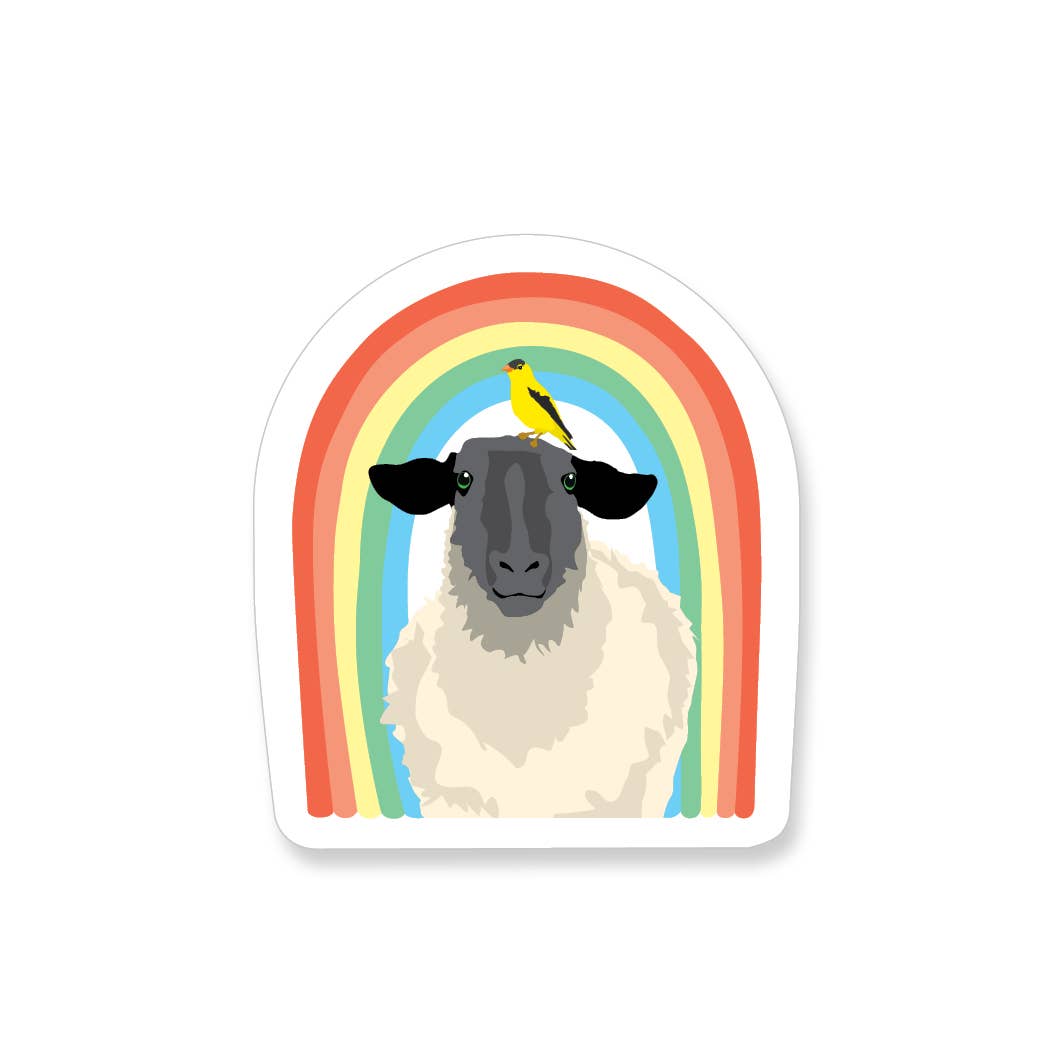 Rainbow Sheep with Goldfinch Vinyl Sticker