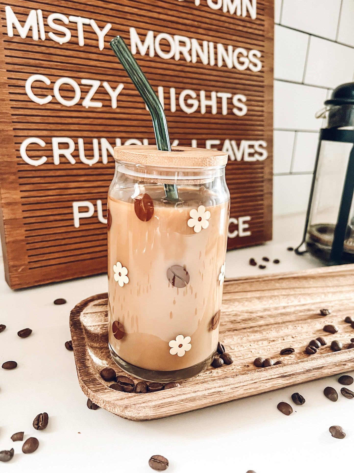 Coffee Beans & Daisy Beer Can Glass
