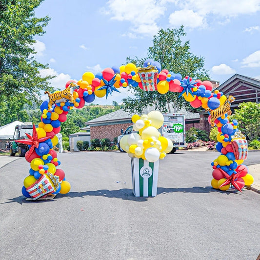 outdoor balloon arch at Pittsburgh carnival themed party