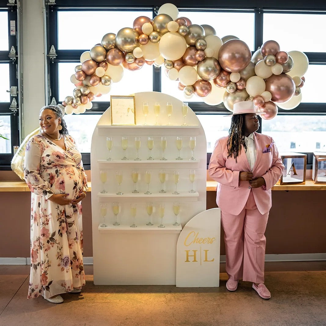 Champagne themed balloon garland