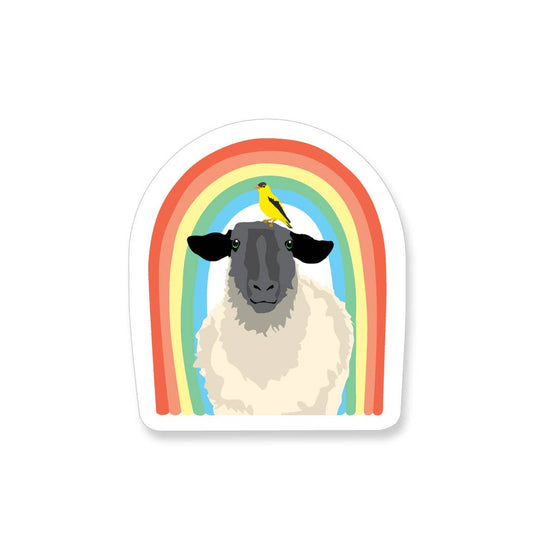 Rainbow Sheep with Goldfinch Vinyl Sticker