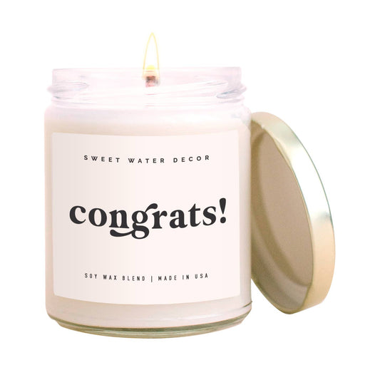Congrats! Soy Candle - Clear Jar - Ecru, Neutral - 9 oz