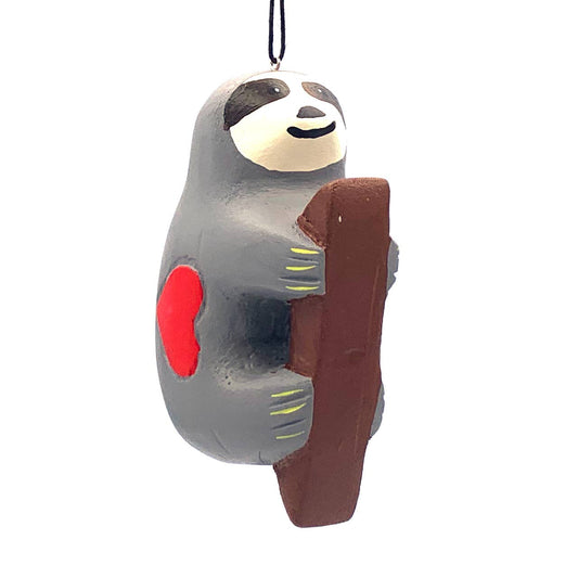 Sloth with Heart Balsa Ornament
