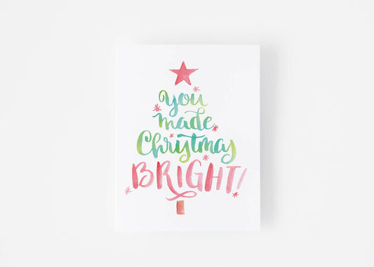 You Made Christmas Bright Watercolor Thank You Card