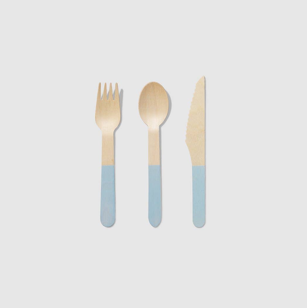 Pale Blue Wooden Cutlery Set (30 per Pack)